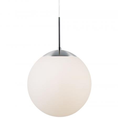 Klassiker an der Decke, Pendeleuchte mit Glaskugel Schirm weiß 30cm